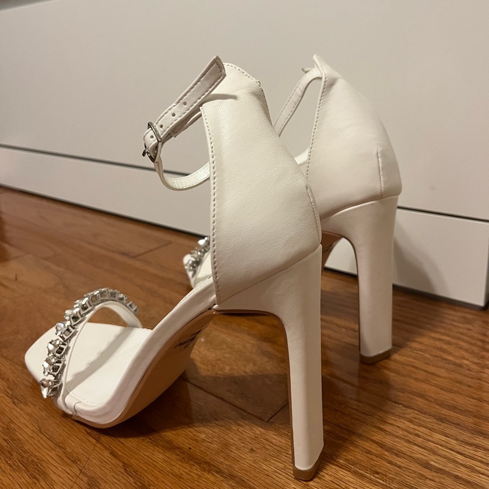 Lulus Donara White Rhinestone Ankle Strap High Heels